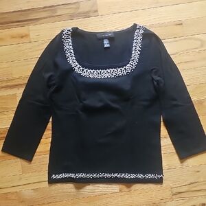 Cable & Gauge Black Blouse with White Embellishments